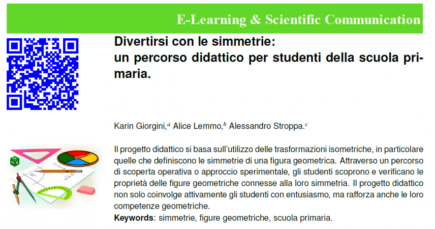 ”Divertirsi con le simmetrie: un percorso didattico per studenti della scuola primaria” a report published in Smart E-lab