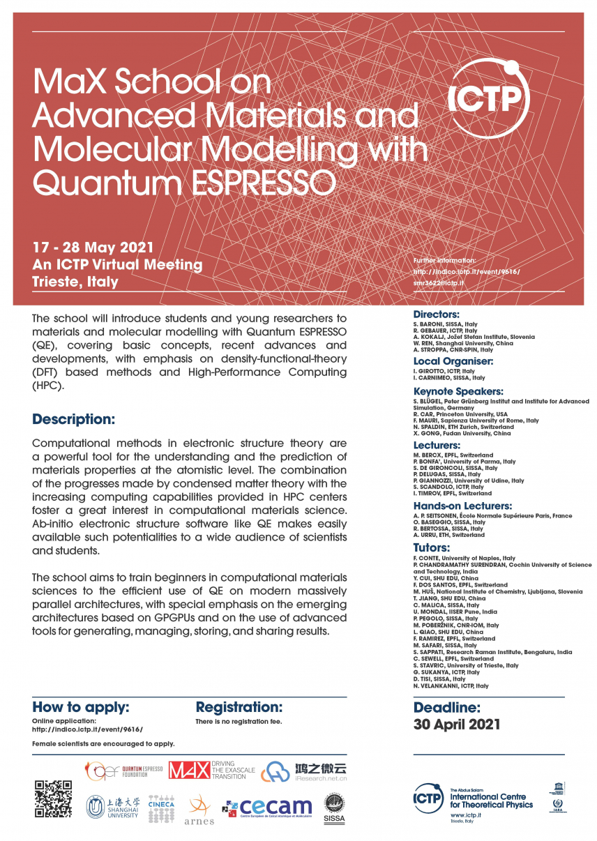 MaX School on Advanced Materials and Molecular Modelling with Quantum ESPRESSO