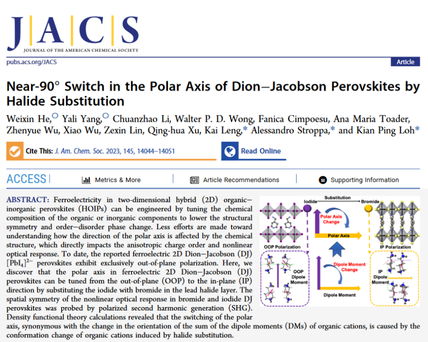 &quot;Near-90° Switch in the Polar Axis of Dion–Jacobson Perovskites by Halide Substitution&quot; published in JACS